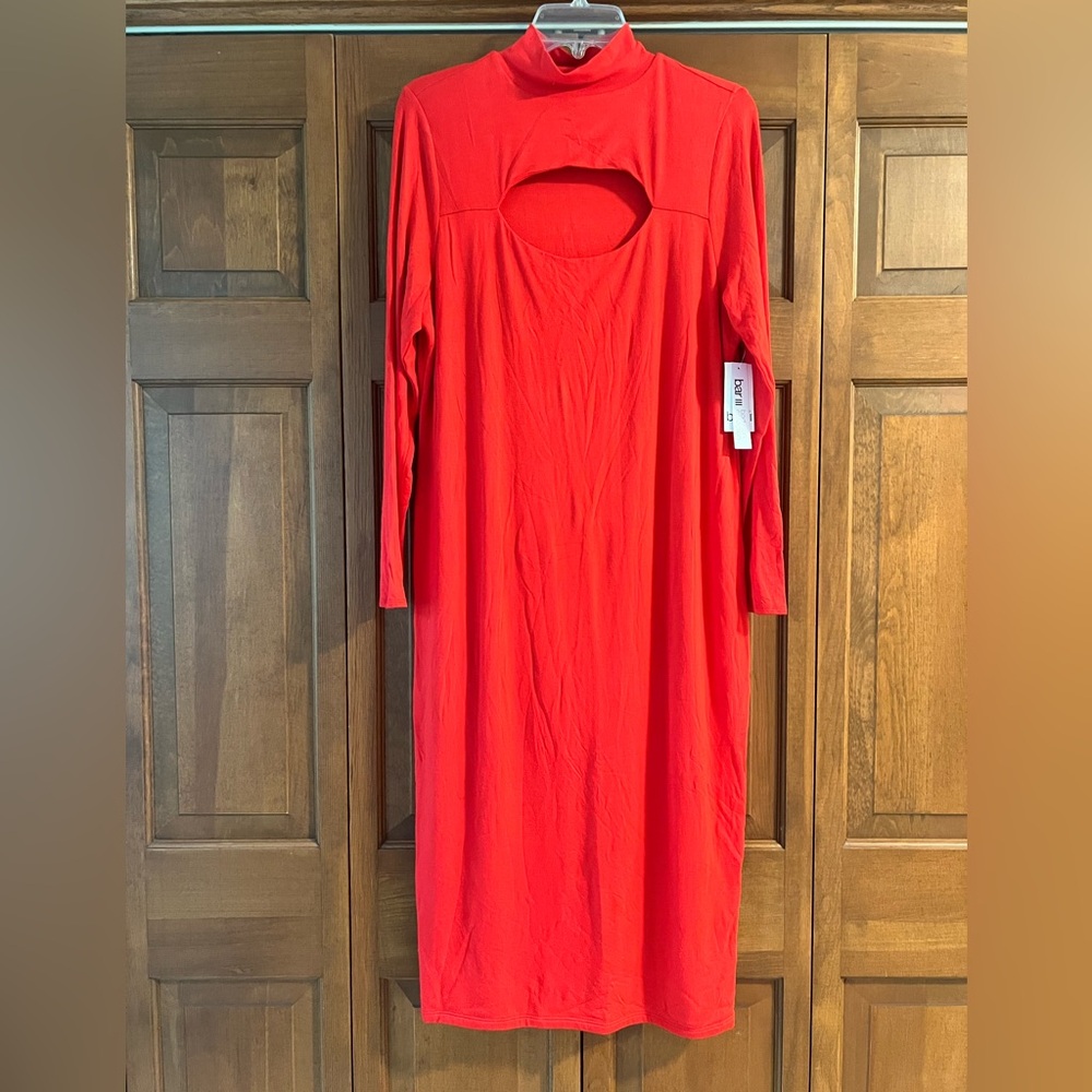 Bar III Vibrant Red Long Sleeve Dress